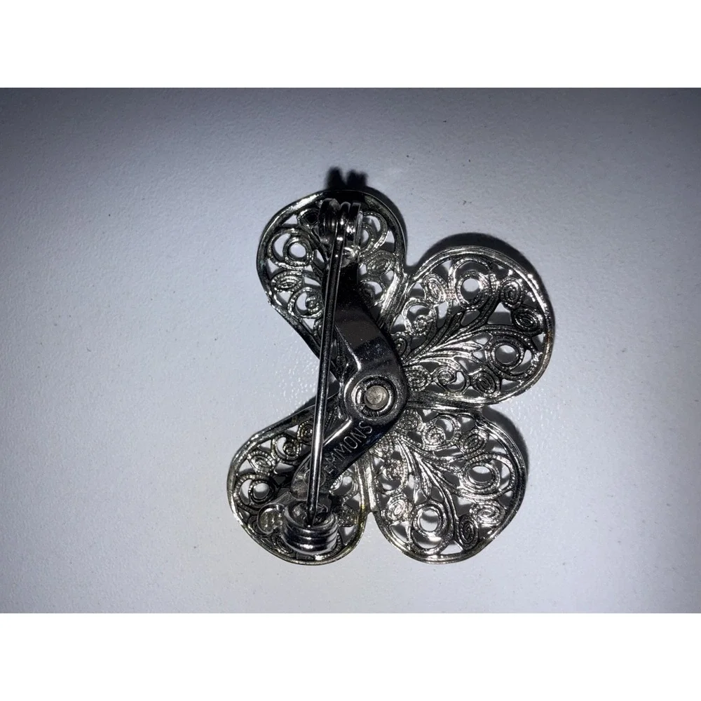 Vintage Emmons Silver Tone Open Scroll Filigree Butterfly Pin Brooch‎